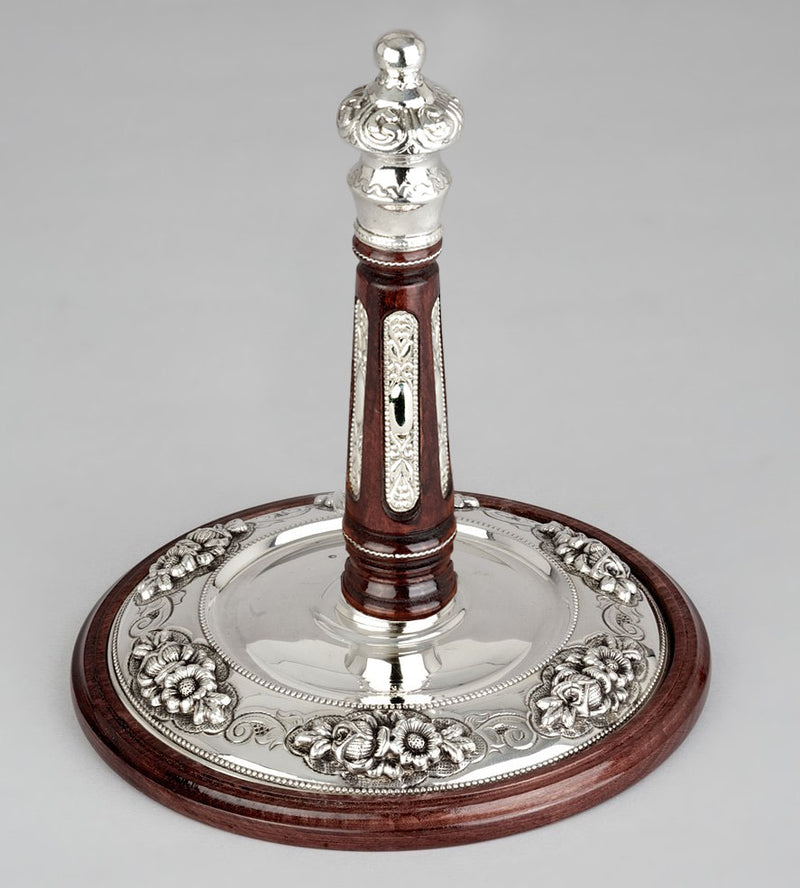 Wood & Silver Etz Chaim Torah Rollers #841-892 - Flower Design