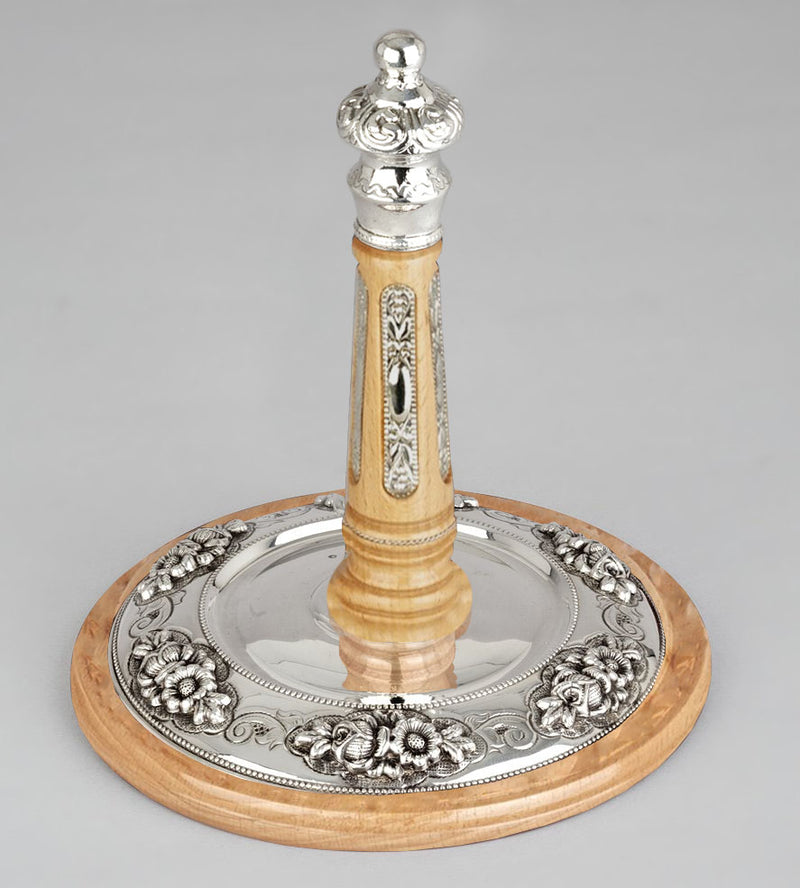 Wood & Silver Etz Chaim Torah Rollers #841-892 - Flower Design