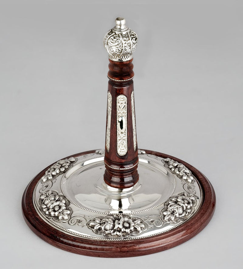 Wood & Silver Etz Chaim Torah Rollers #841-892 - Flower Design