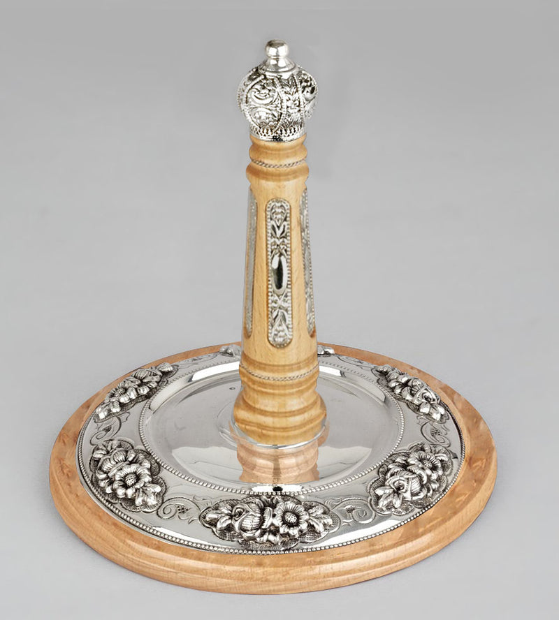Wood & Silver Etz Chaim Torah Rollers #841-892 - Flower Design