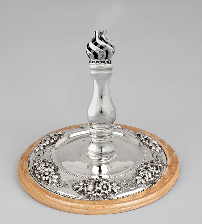 Wood & Silver Etz Chaim Torah Rollers #841-892 - Flower Design