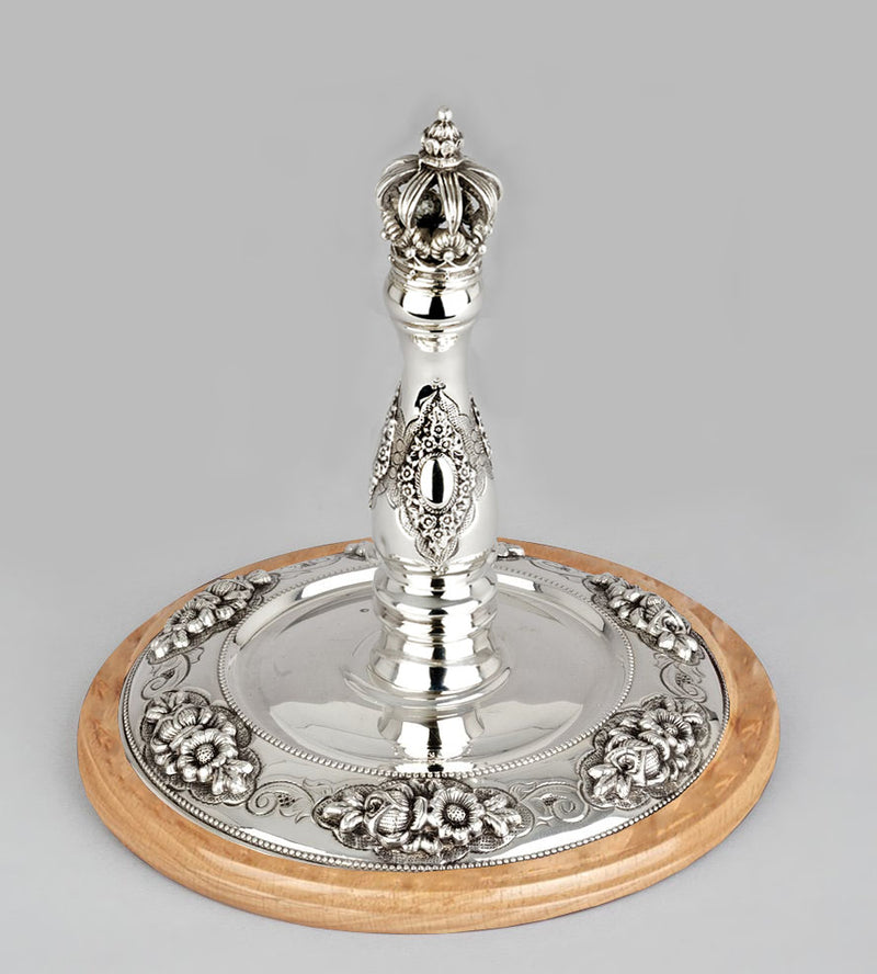 Wood & Silver Etz Chaim Torah Rollers #841-892 - Flower Design