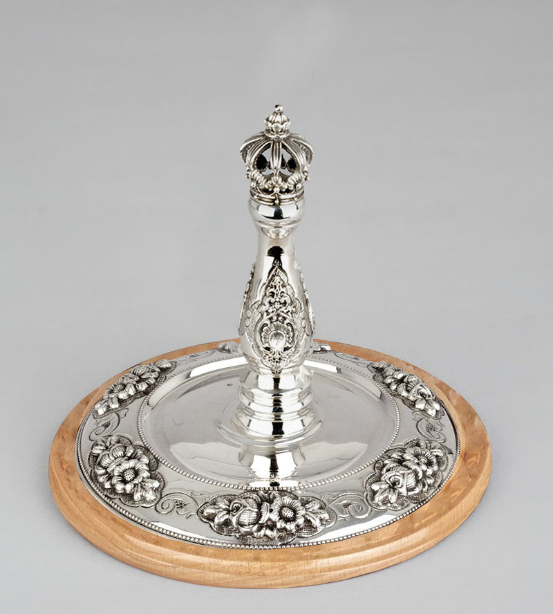 Wood & Silver Etz Chaim Torah Rollers #841-892 - Flower Design